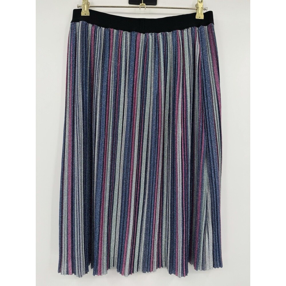 Unique Vintage Micro Pleated Metallic Multi Stripe Full Midi Skirt M Retro Glam - Picture 2 of 8